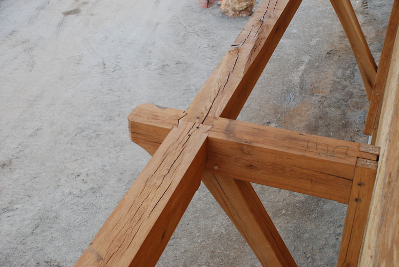 This is a view from above of the structure that will support the deck on the south side of the house (above the garage doors). This will get covered by the decking, so check out those nifty dovetail joints while you can!