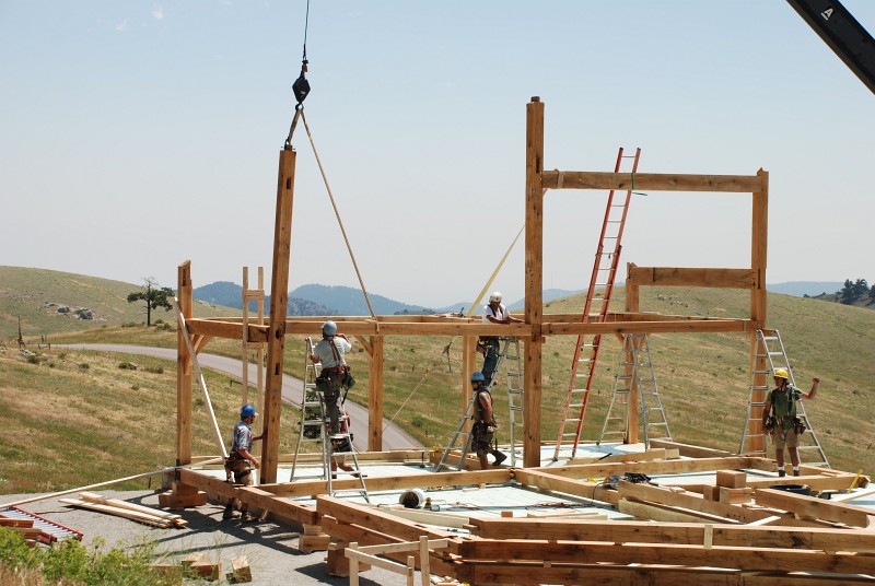 The north half of bent 5 is being lifted into place.