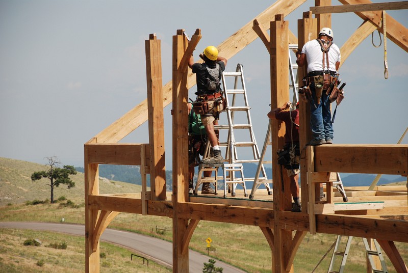 These four posts with bare tenons on the top will support the header for the shed dormer on the north side of the house.