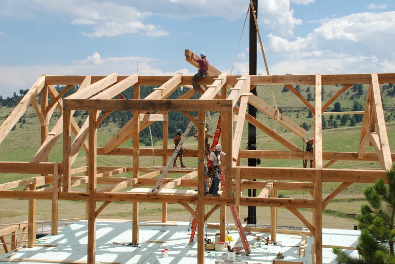 The second valley rafter is placed, further defining the shape of the gable.