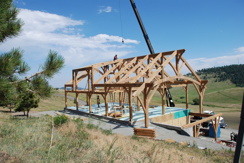 The timber frame is nearly complete.