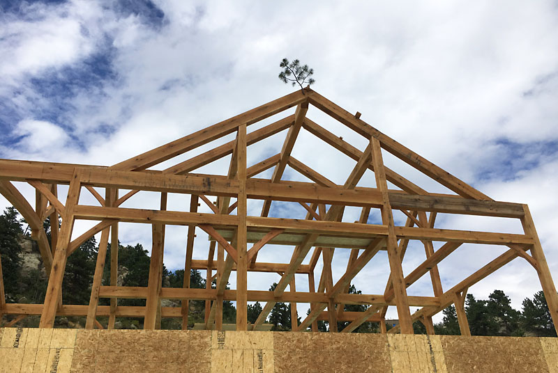 Another view of the bough on the peak of the timber frame.