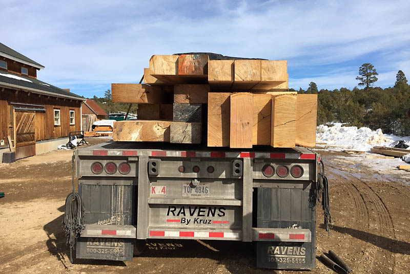 This load weighed about 48,500 pounds and included some of the largest timbers Wind River has used . . . 8" x 20" x 30'.