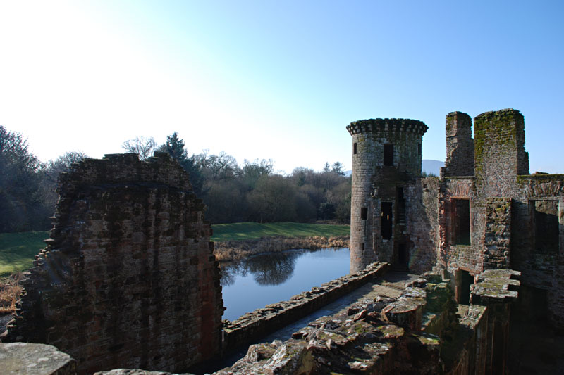 <h3>Caerlaverlock Castle</h3>The view across the south wall. The moat is still in place.