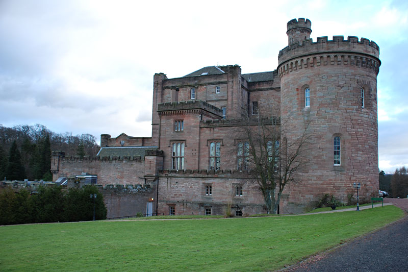 <h3>Dalhousie Castle</h3>The oldest part of the current castle — the drum tower and L-shaped addition — date to the 15th century.