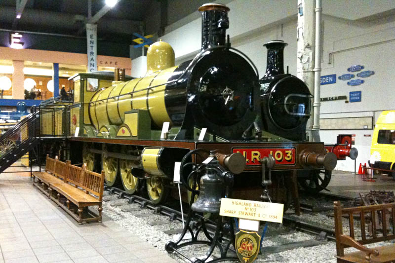 <h3>Kelvingrove Museum</h3>Highland Railway engine number 103 was built by the Sharp & Stewart company in 1894.