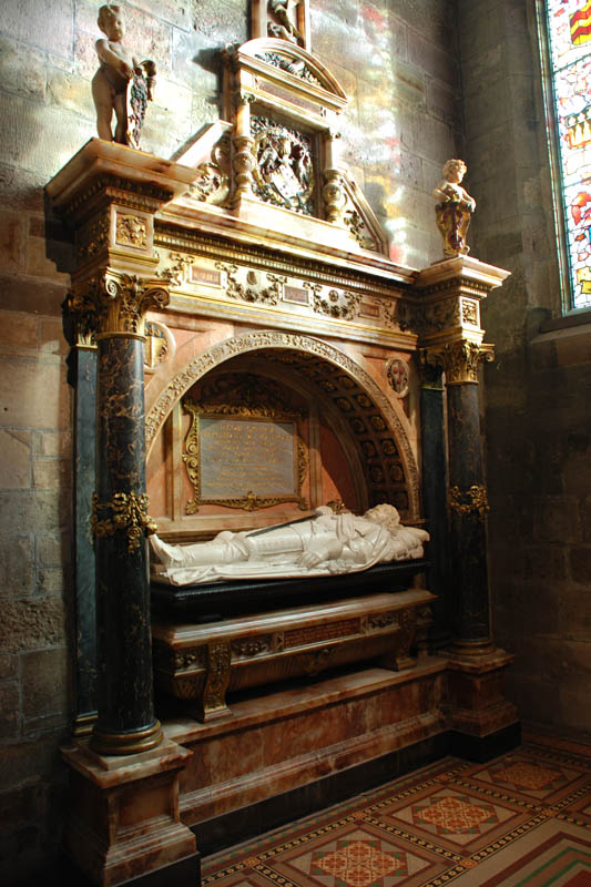 <h3>St. Giles Cathedral</h3>This is the tomb of James Graham, Marquess of Montrose. Graham was executed just outside the cathedral in 1650 for his role in resisting a religious reformation. His head was stuck on a spike outside the building as a reminder to others who would resist. After the restoration of King Charles II in 1660, Graham's body was exhumed and reinterred in the cathedral.