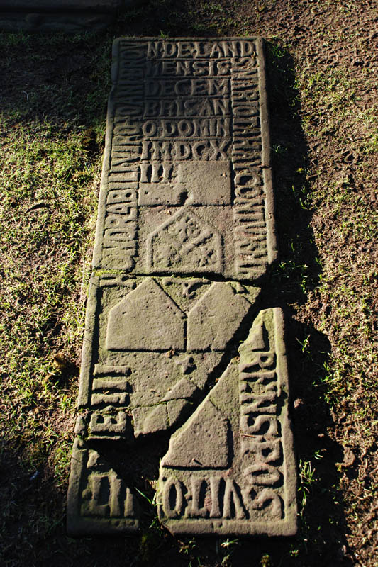 <h3>Sweetheart Abbey</h3>There are many elaborate grave markers in and around the abbey. This one is from 1613.