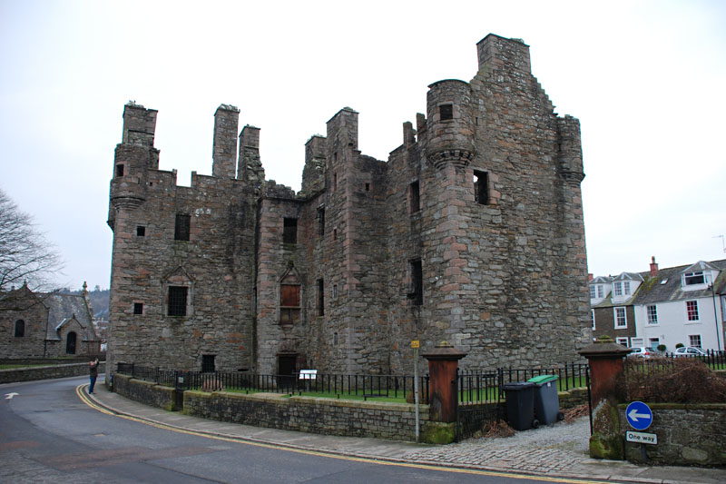 <h3>Miscellaneous Items</h3>This is MacLellan's Castle in Kirkcudbright. In 1569, Sir Thomas MacLellan acquired the Convent of Greyfriars and the land it had stood on since 1449. The convent's abandonment about nine years prior had been prompted by the Reformation, so MacLellan demolished it and used those materials and more from an old royal castle in Kirkcudbright to build his impressive house. The family eventually came into hard times, and in 1742, the roof and furniture were removed from the house. The buidling was transferred to the state in 1912.