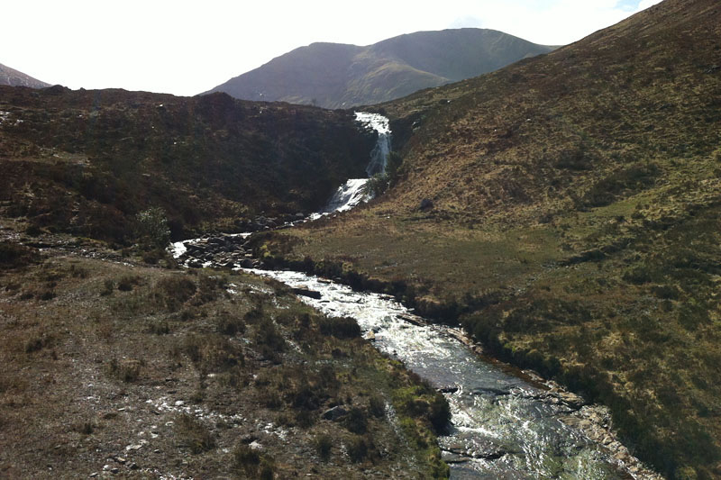 At a lower elevation farther north, it was sunny again. This is next to a rest stop along our route to the Isle of Skye.