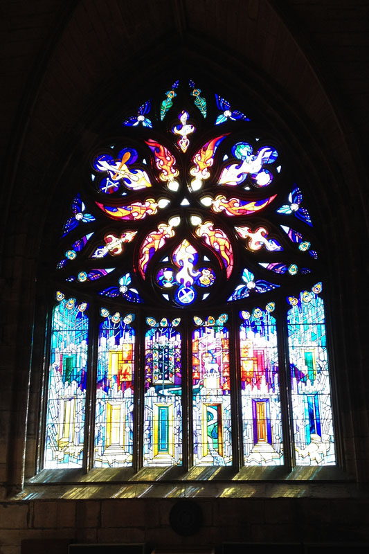 Here's a stained glass panel in St. Michaels Cathedral adjacent to Linlithgow Palace. Mary Queen of Scots was baptized here.