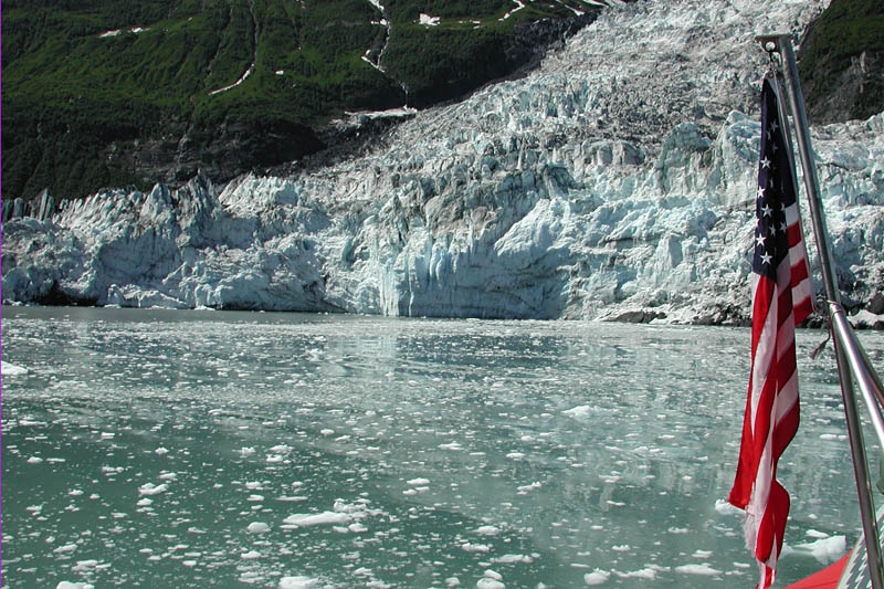 The ship always stayed far enough away from the face of the glacier to avoid damage from ice suddenly calving. We never got closer than about 100 yards.