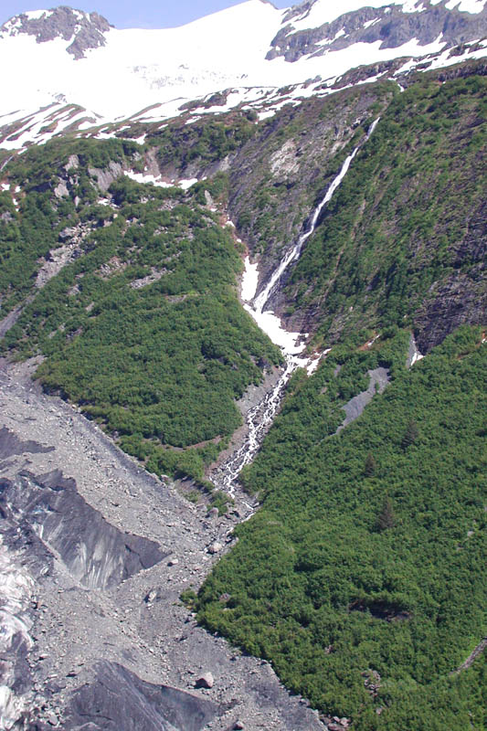 Here is some debris along the edge of a glacier. The rock has been carved away by a once larger sheet of ice.