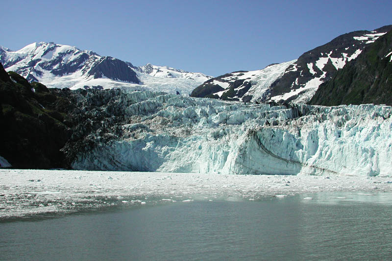 This glacier has an interesting line of rocky debris embedded in the ice.