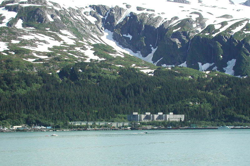 We're on our way back to the port of Whitter. The big building in the middle of the photo is the Buckner Building - abandoned by the Army seven years after it was built in 1953. <span class='myGreyFont'>[End of series. <a href='../index.html'>Return</a> to the Photos page.]</span>